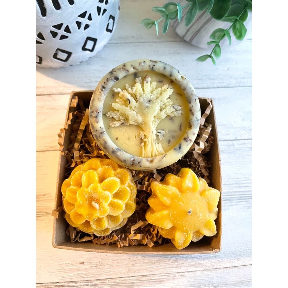 Lavender lotion bar and beeswax candles set, organic moisturizer